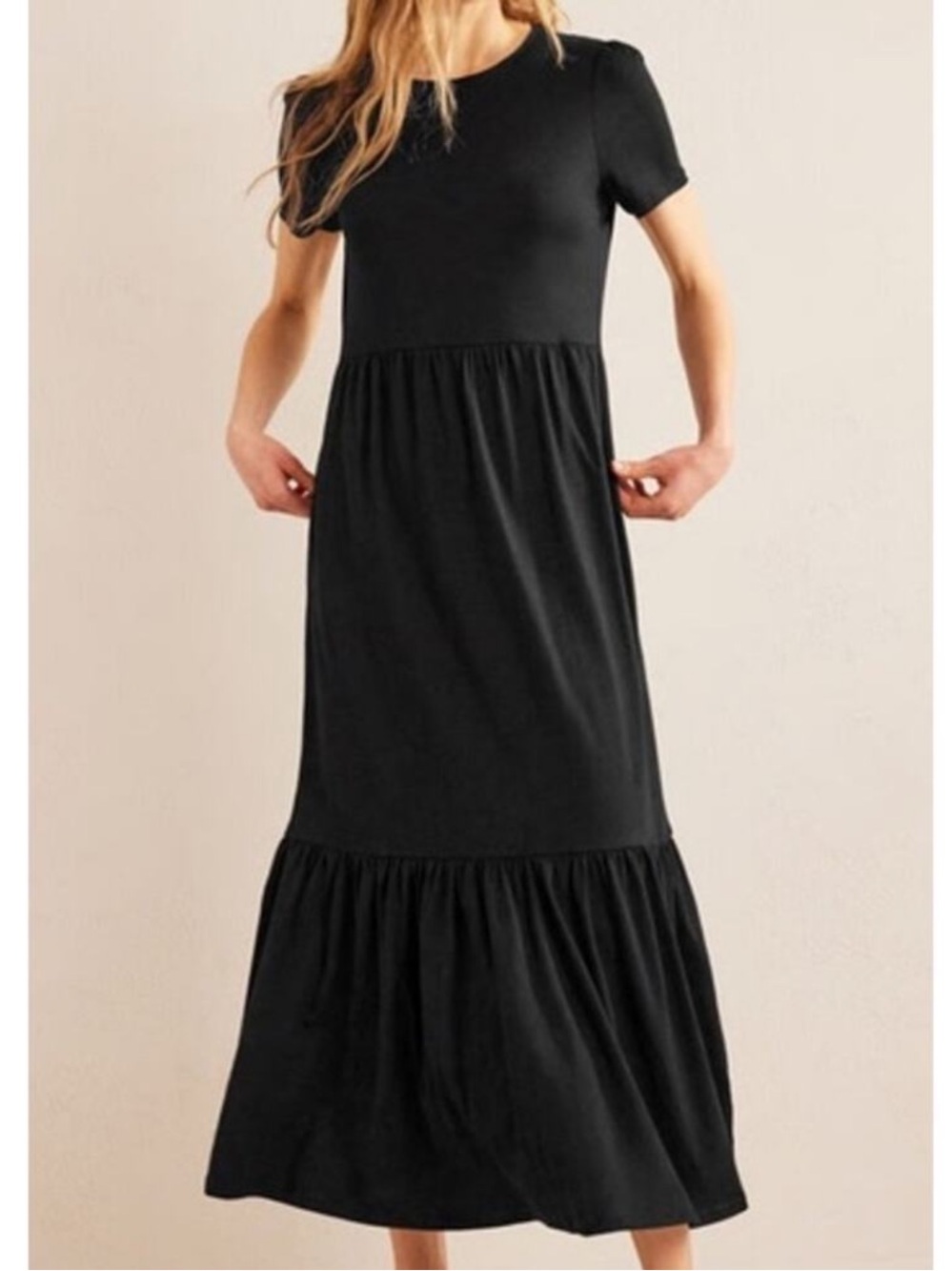 Boden Tee Cotton Tencel Tiered Black Dress - Size 6